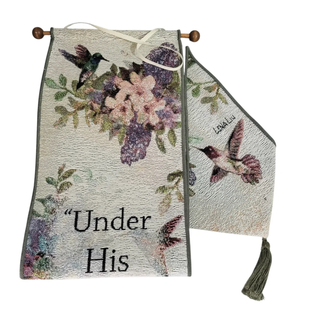 Lena Liu Hummingbird Flower Bell Pull Tapestry Wall Hanging Psalm 91:4 Religious